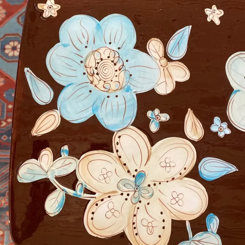 Pier 1‎ CASSIDY Platter Glossy Florals on Brown 11-1/3” x 13-1/2”